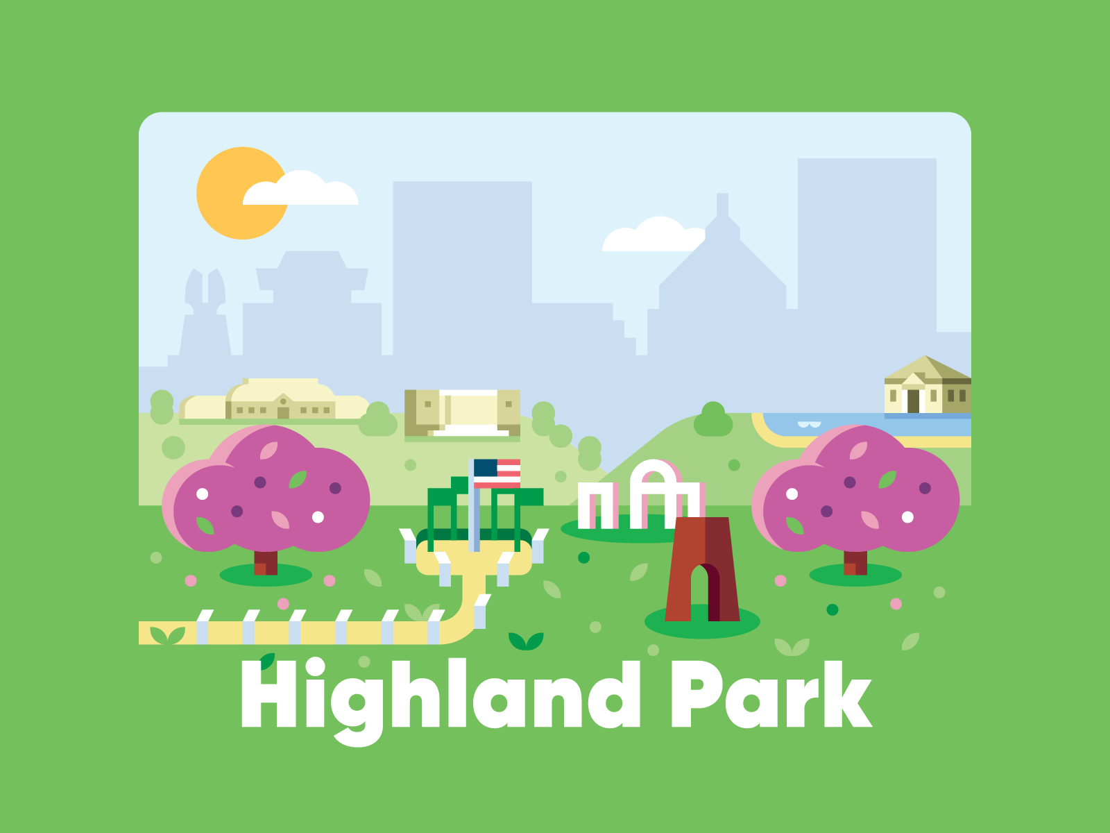 Highland Park bush flat geometric illustration outdoors park shapes simple skyline tree