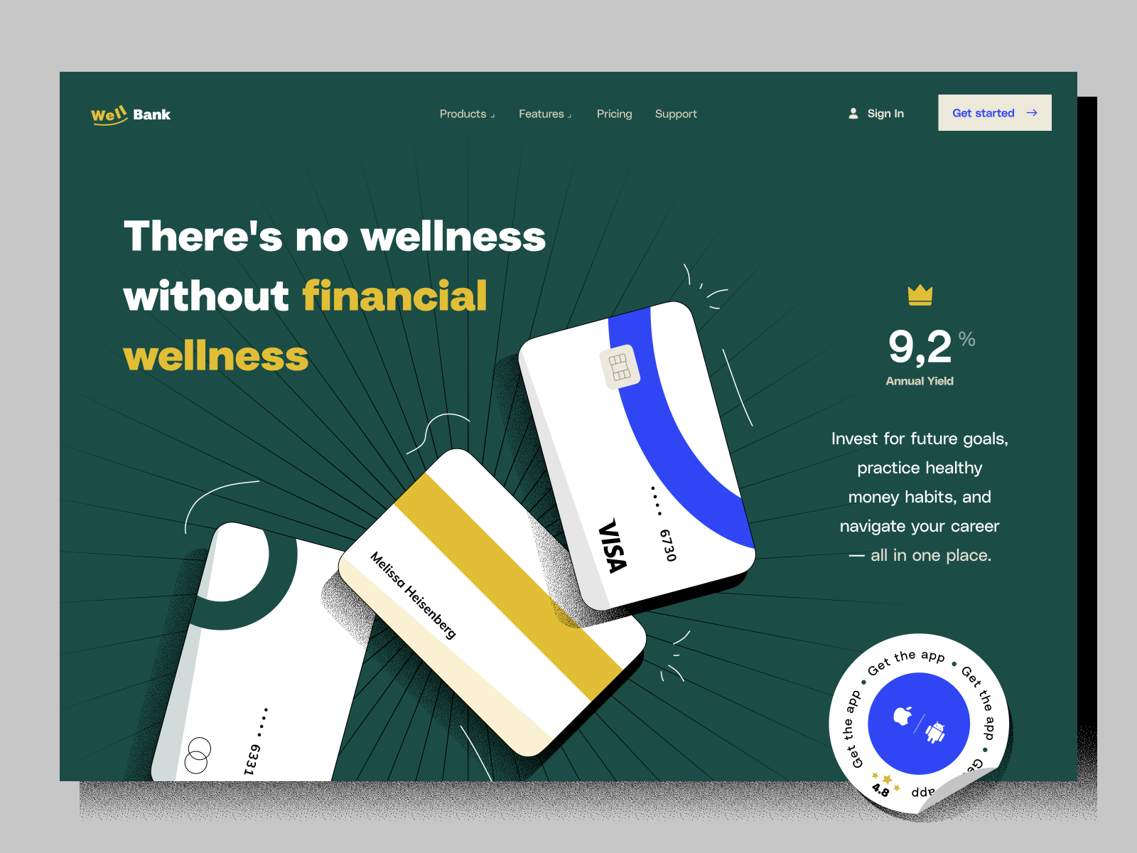 Web Design: Fintech Landing Page for WellBank bank account bank card banking card cards finance fintech home page landing page web web design web site
