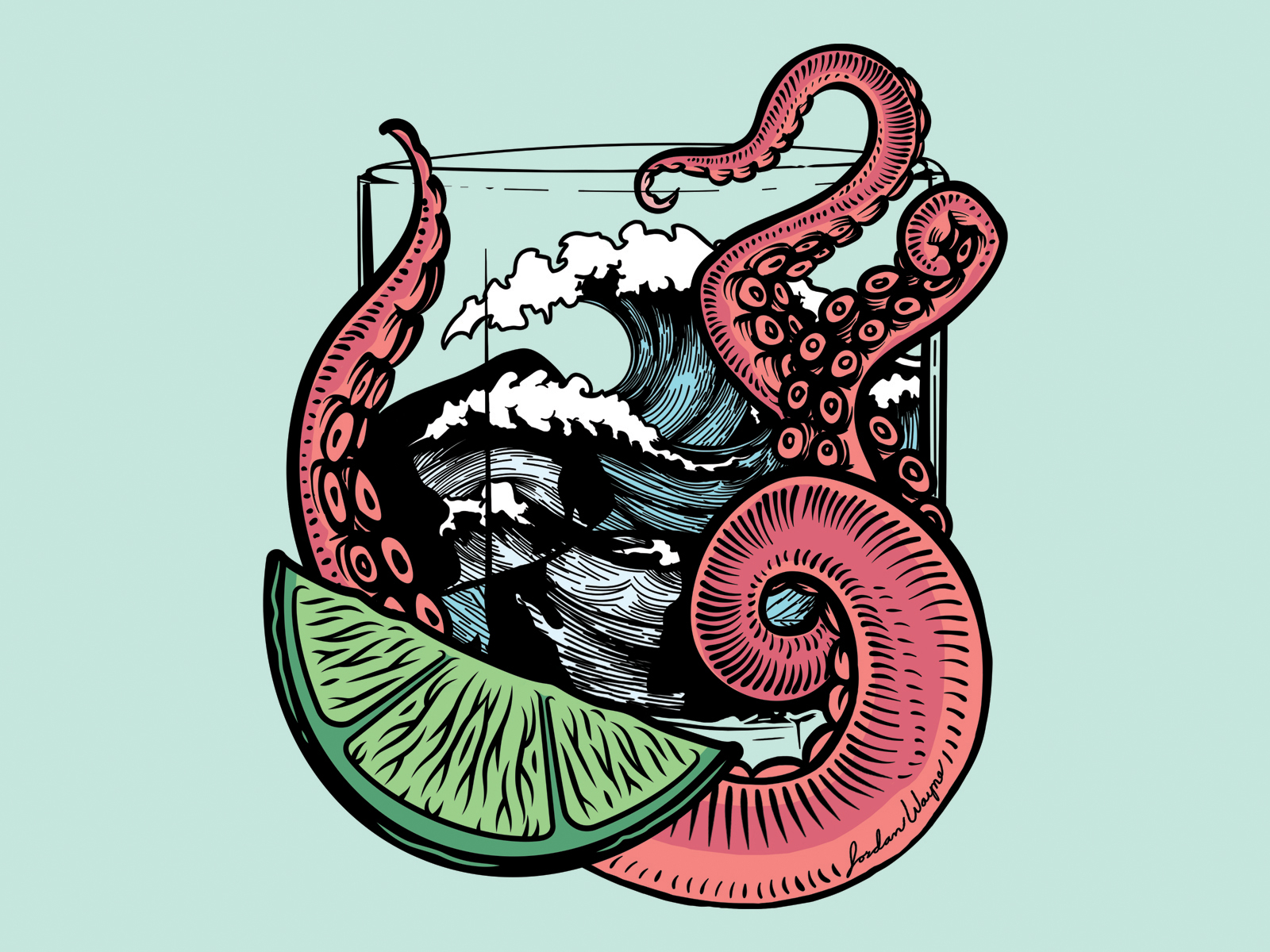 Ocktail design drink graphic design ice illustration ocean sailor tattoo waves
