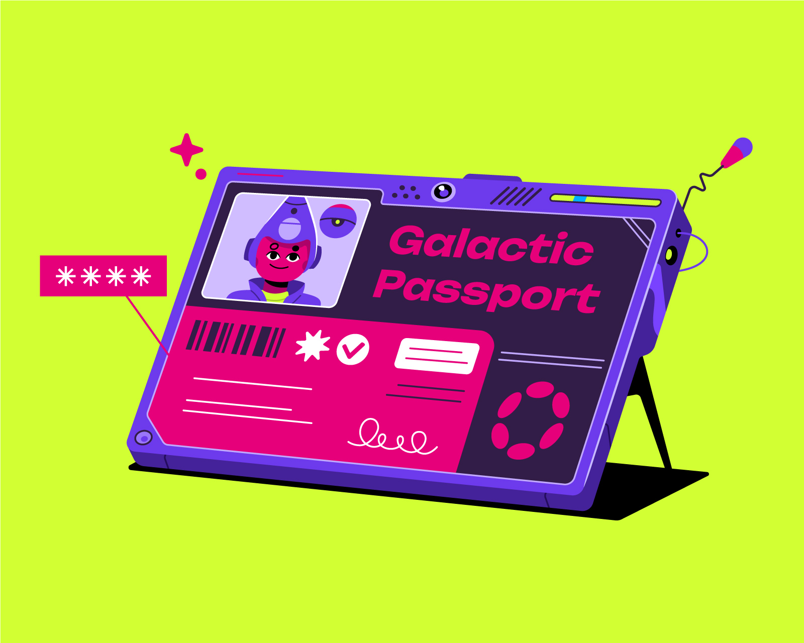 Polkadot Galactic Passport account art cartoon character design illustration interface passport polkadot scifi signup tech vector