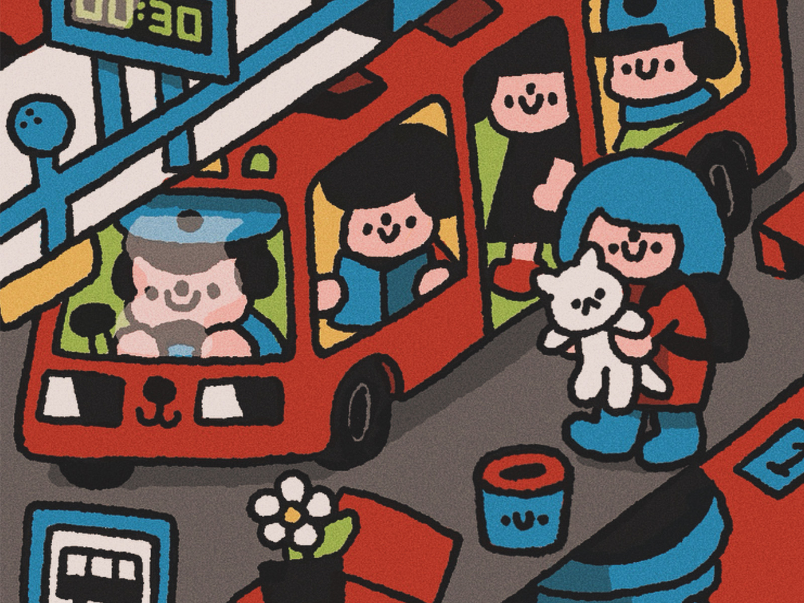 Kawaii city 2d bus cat city cute design doodle fun illustration japanese kawaii metro moscow new york nyc people station street wimmelbuch