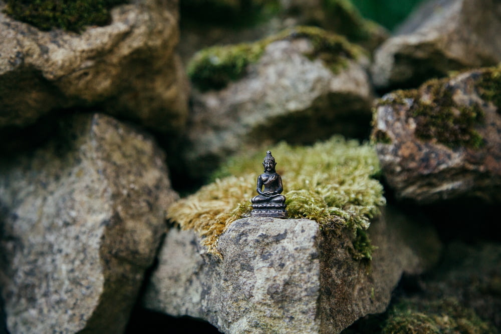 Miniatura de Buda marrón sobre piedra