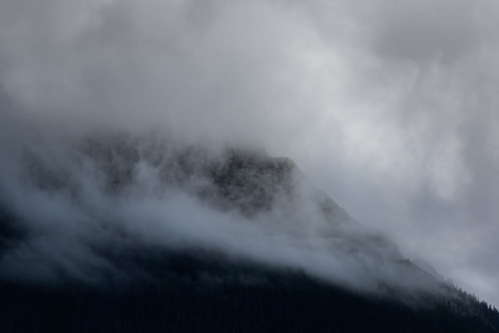 white fog near brown mountain