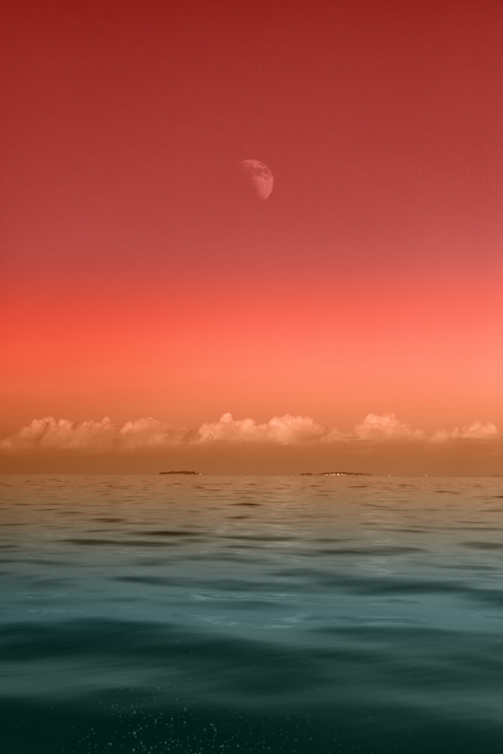 seascape photography of sea under half-moon