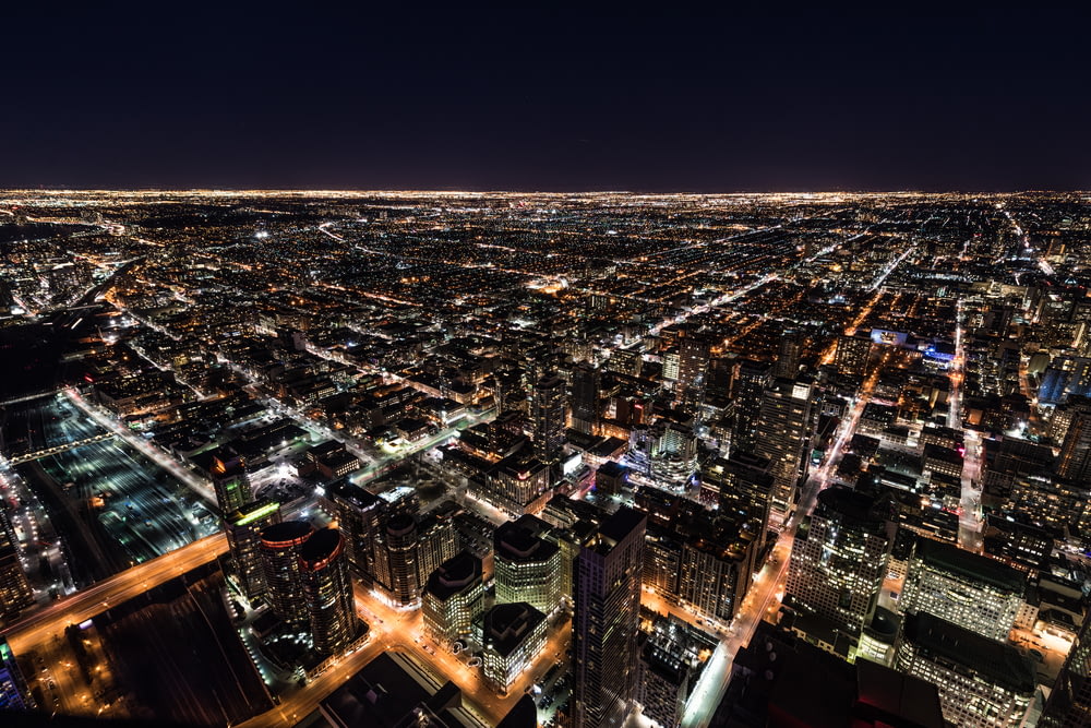 aerial photography of high-rise building during nighttime