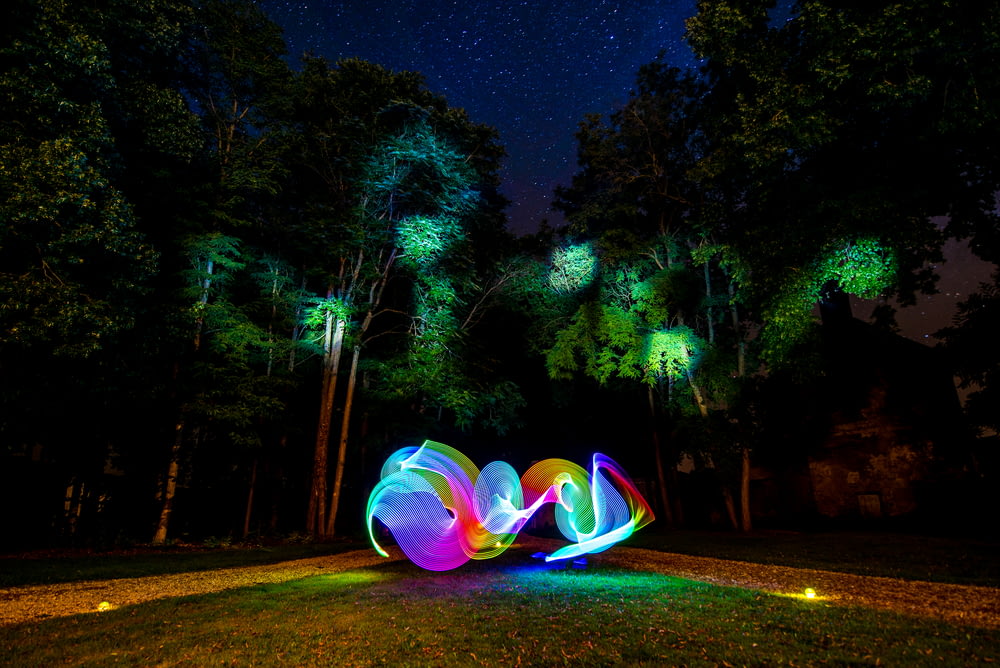 light writing photography in forest