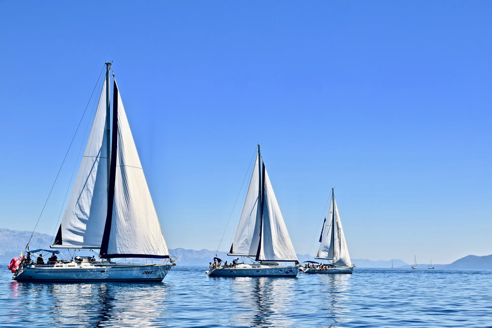 Drei Segelboote tagsüber auf dem Wasser