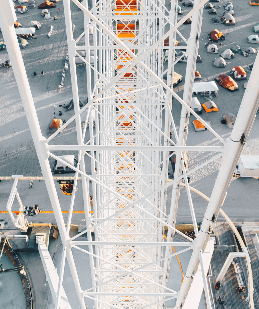 aerial shot of white metal Ferris wheel during daytime