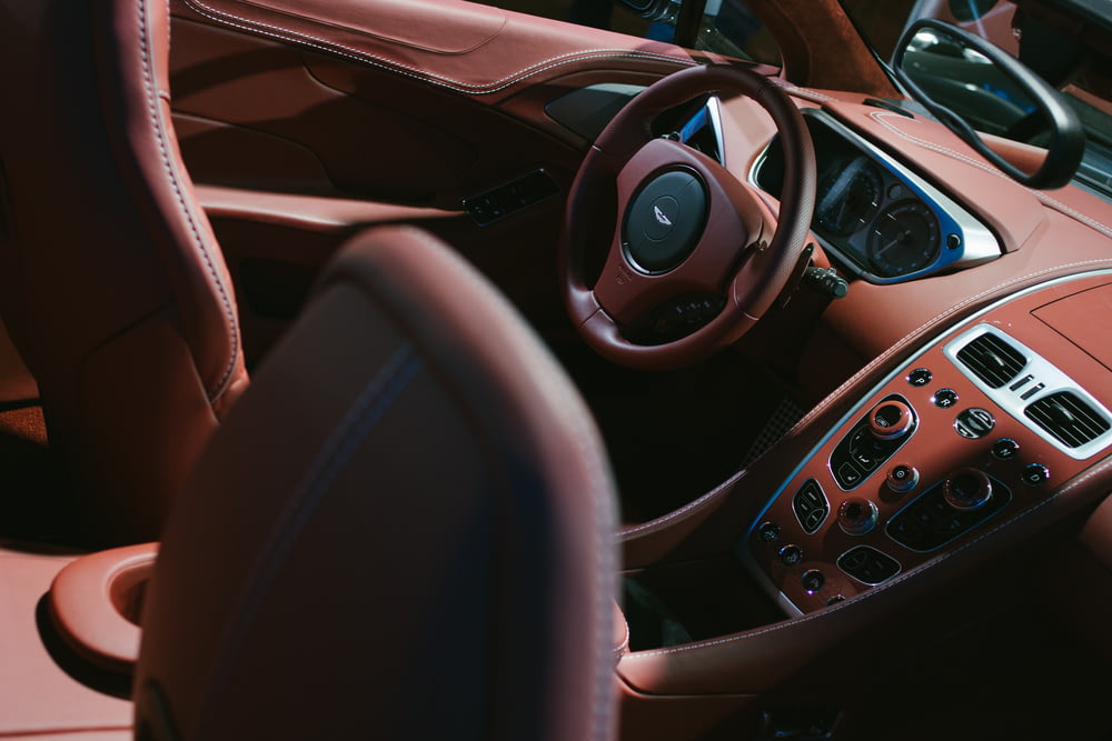 brown vehicle steering wheel