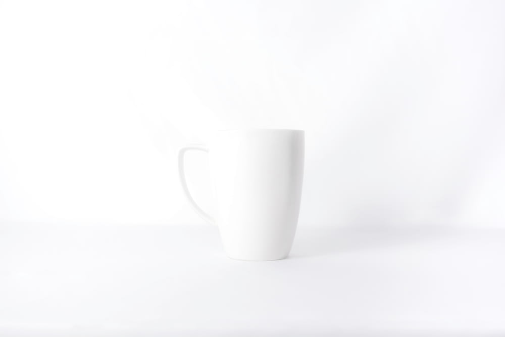 white mug against white background