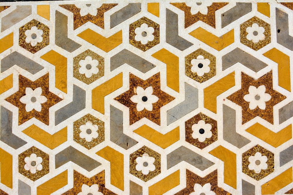 brown, white, and yellow floral pattern