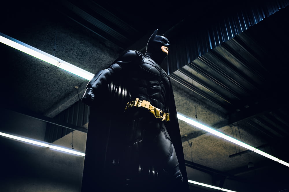Batman standing under steel roof