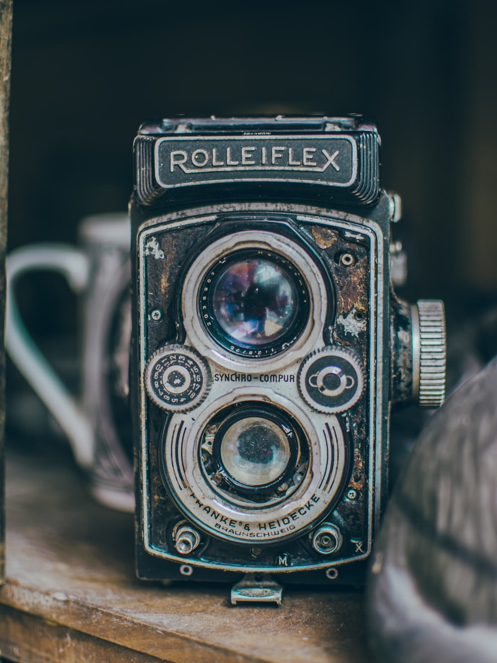 câmera Rolleiflex preta vintage