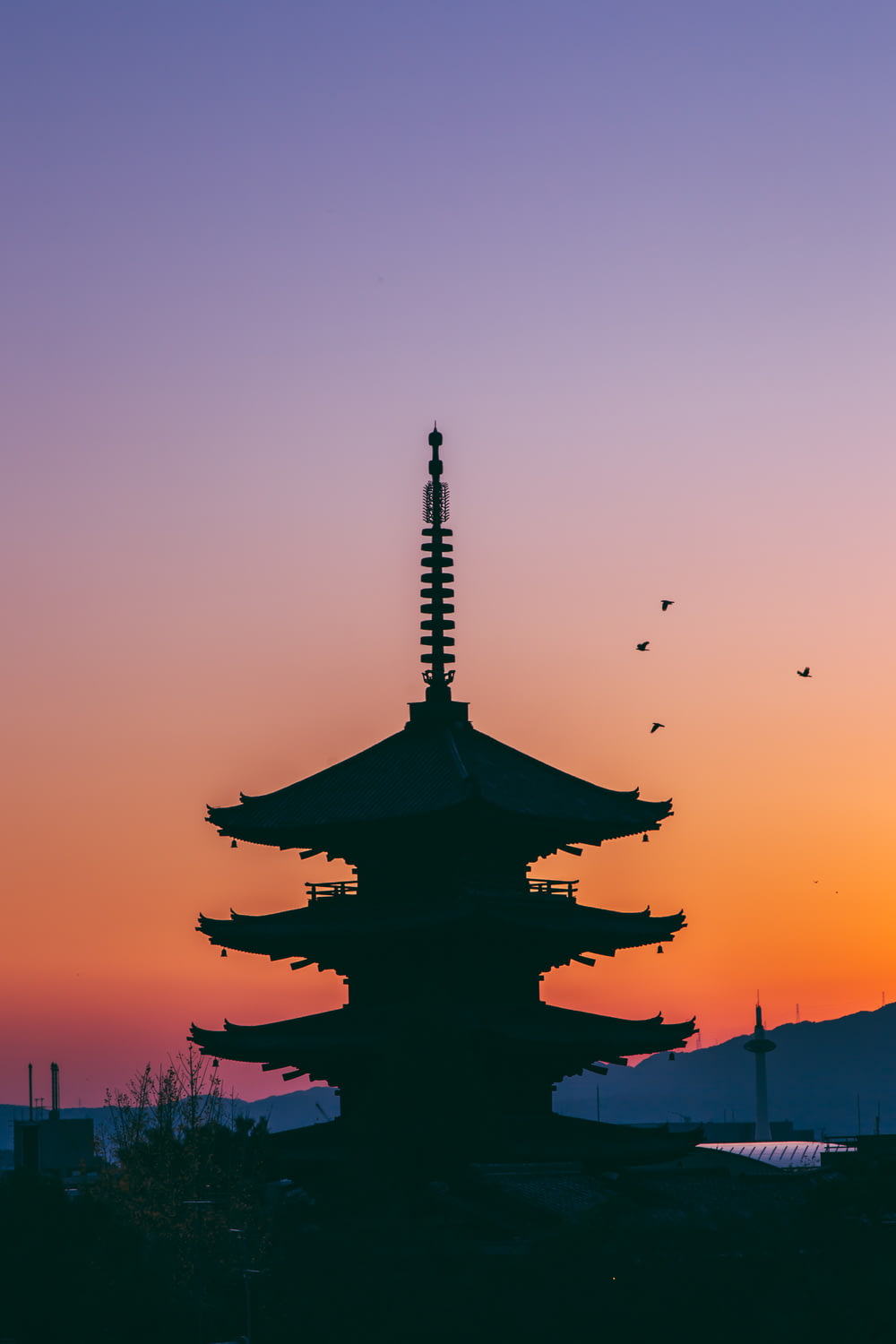 silhouette photo of pagoda
