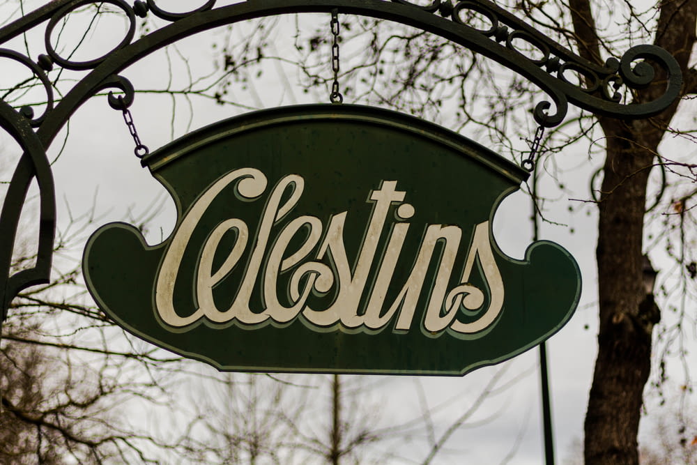 Celestins signage on arch