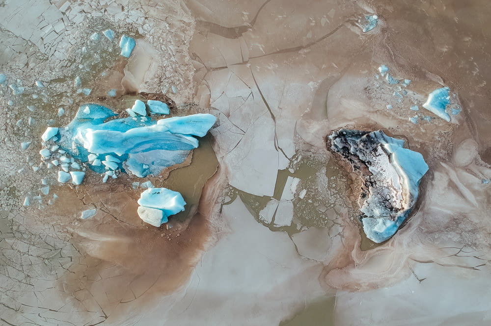 aerial photography snow and bodies of water