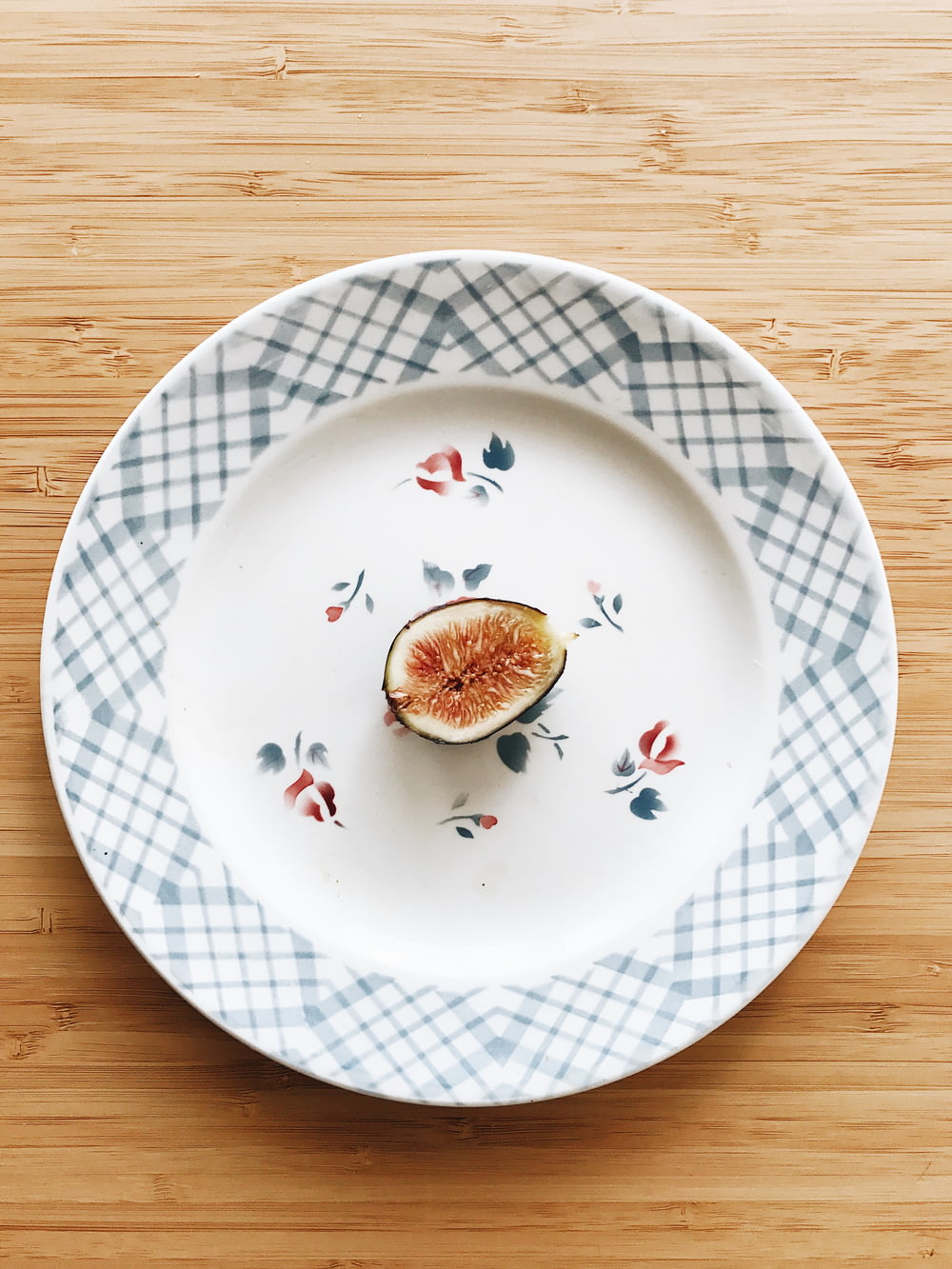round white ceramic plate and fig fruit on top