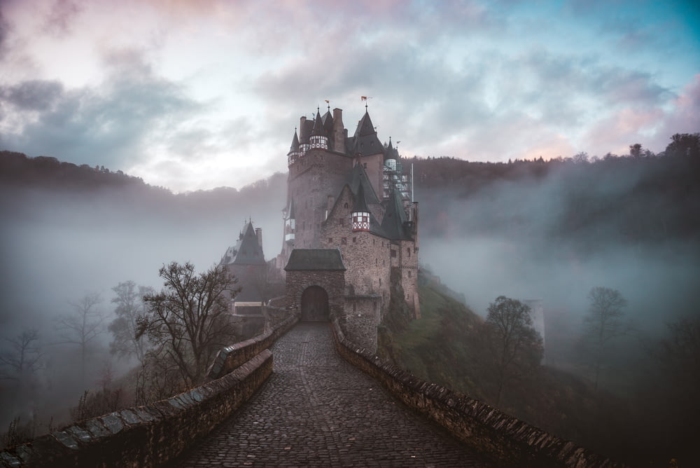 foto ravvicinata del castello con la nebbia