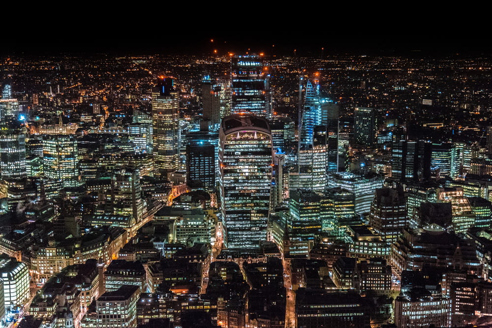 aerial photography of city scapes at nighttime