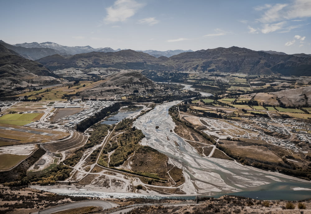 aerial photography of roadway and mountains