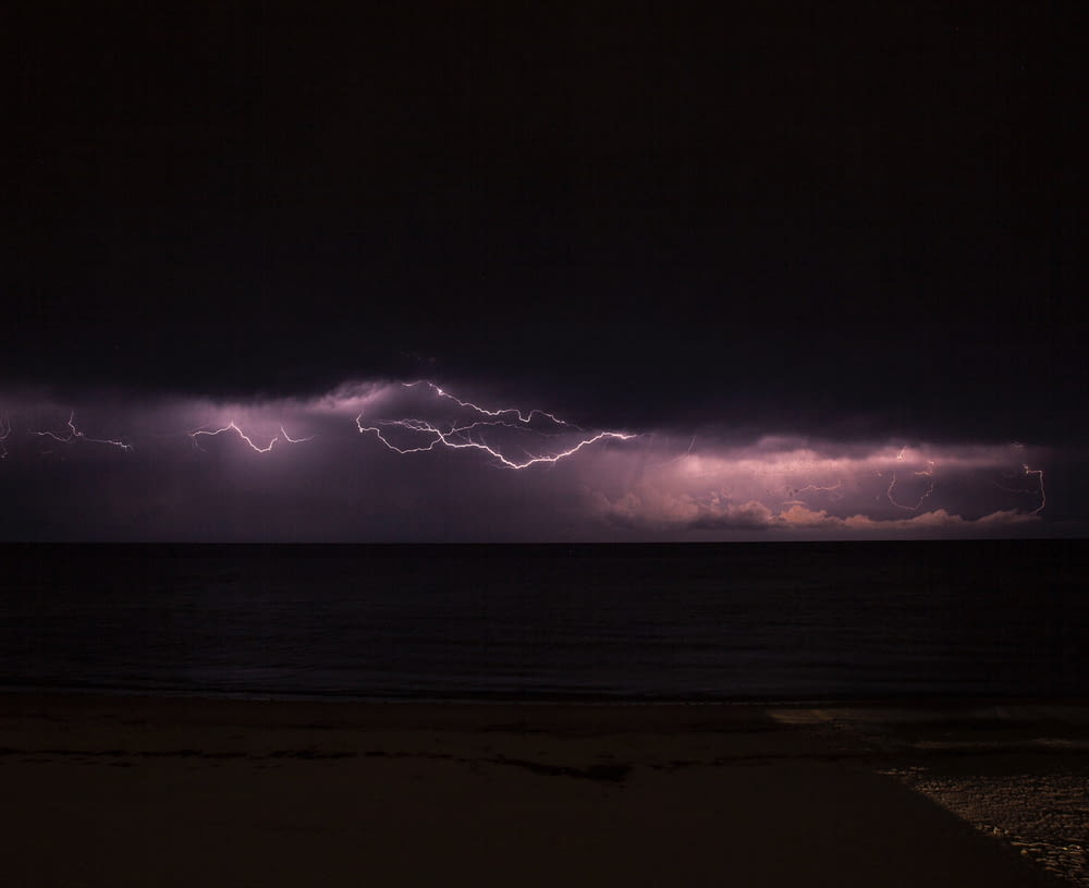 sea under storm with lightning