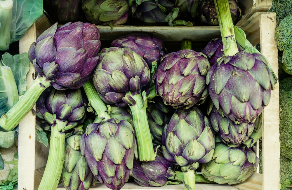 緑と紫の野菜のクローズアップ写真
