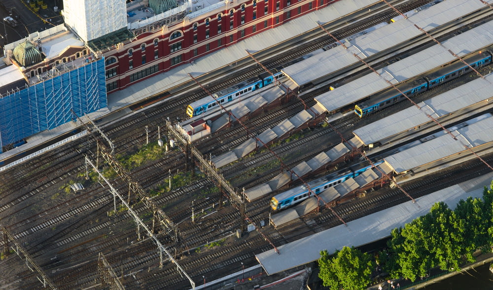 aerial photography of white trains
