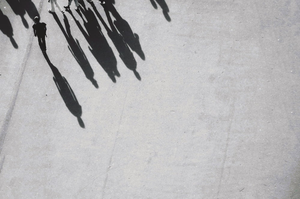 fotografia in scala di grigi dell'ombra di persone che camminano