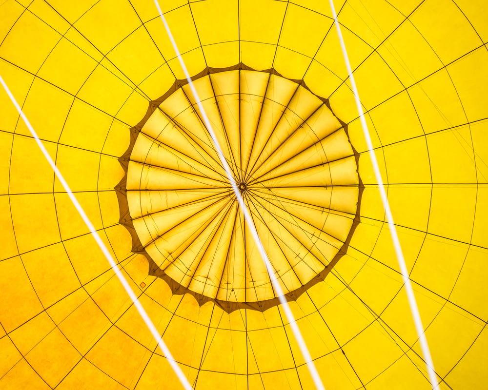 the inside of a yellow hot air balloon