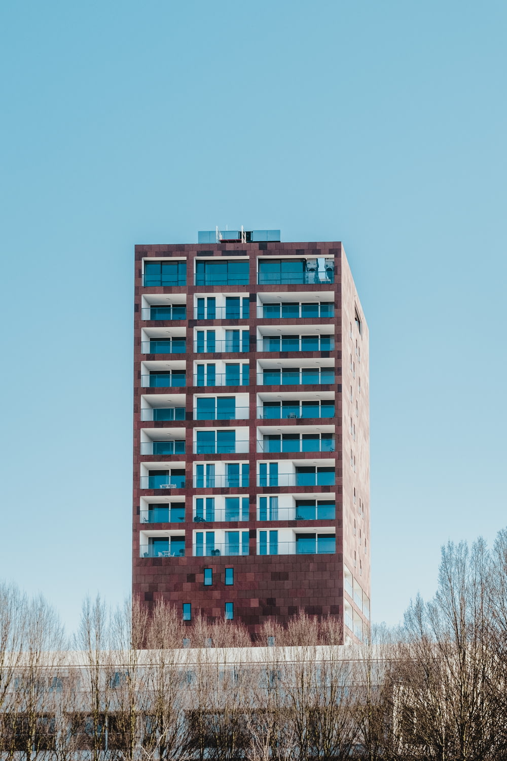 갈색과 파란색 콘크리트 건물