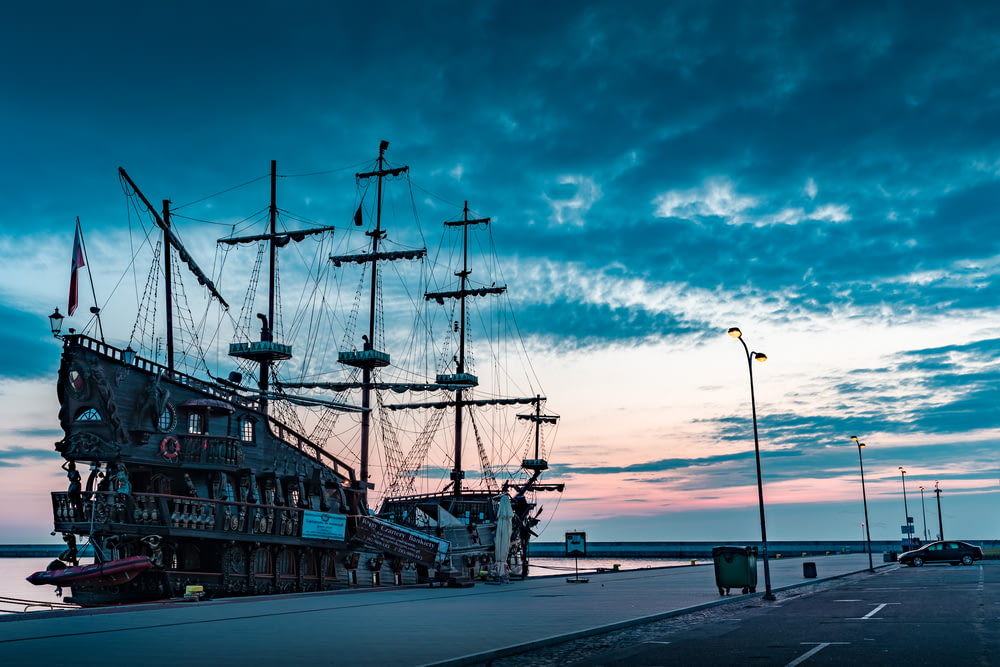 brown galleon ship on deck