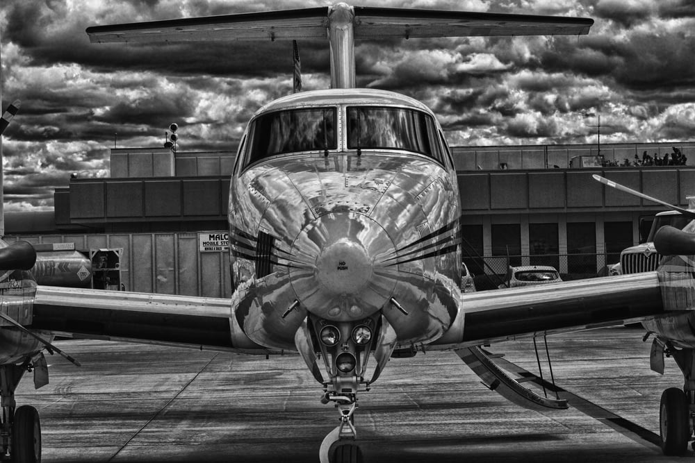 grayscale photo of airplane photo