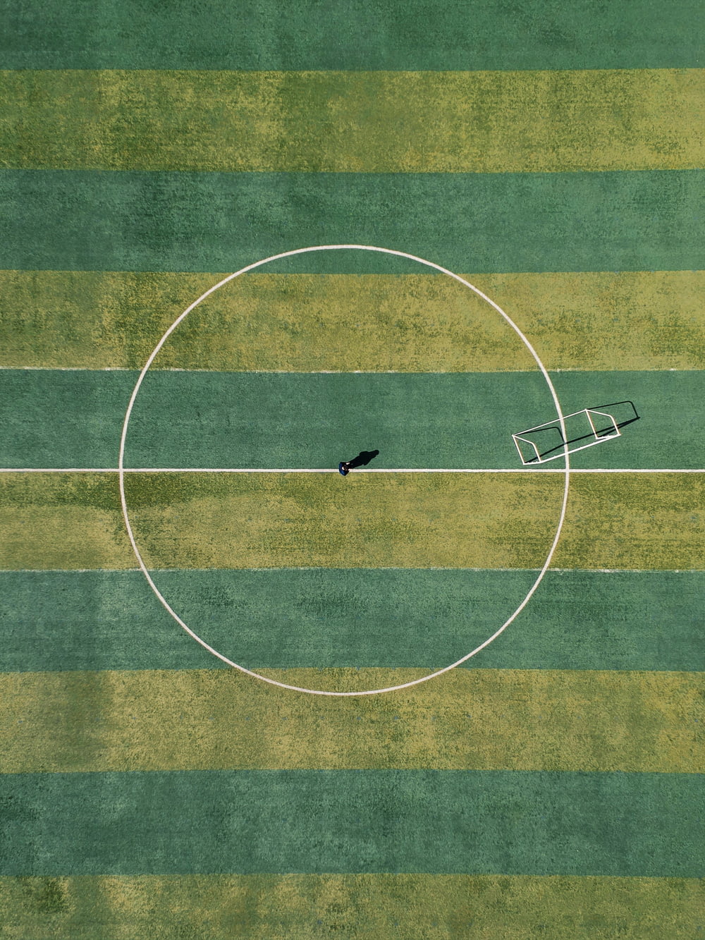 aerial view of person standing between circle field during daytime