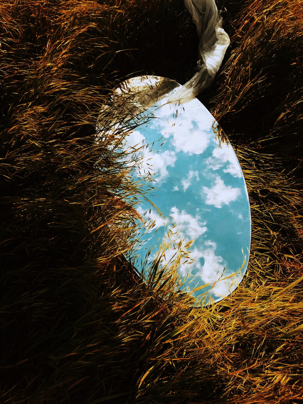 round mirror on grass