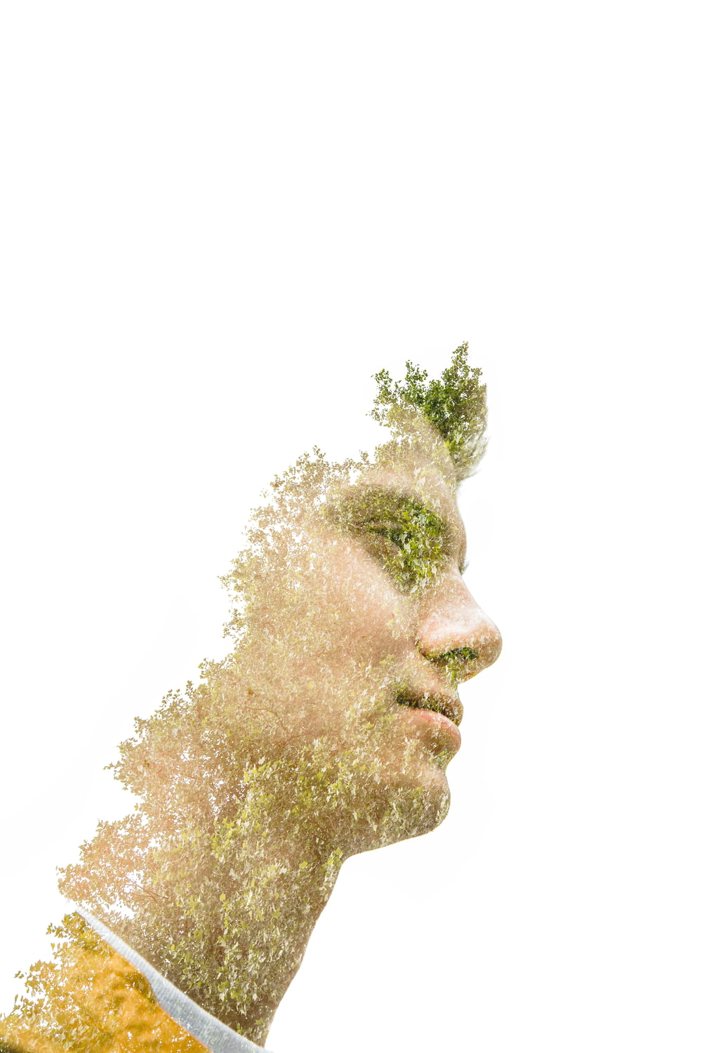 a man's face with trees growing out of it