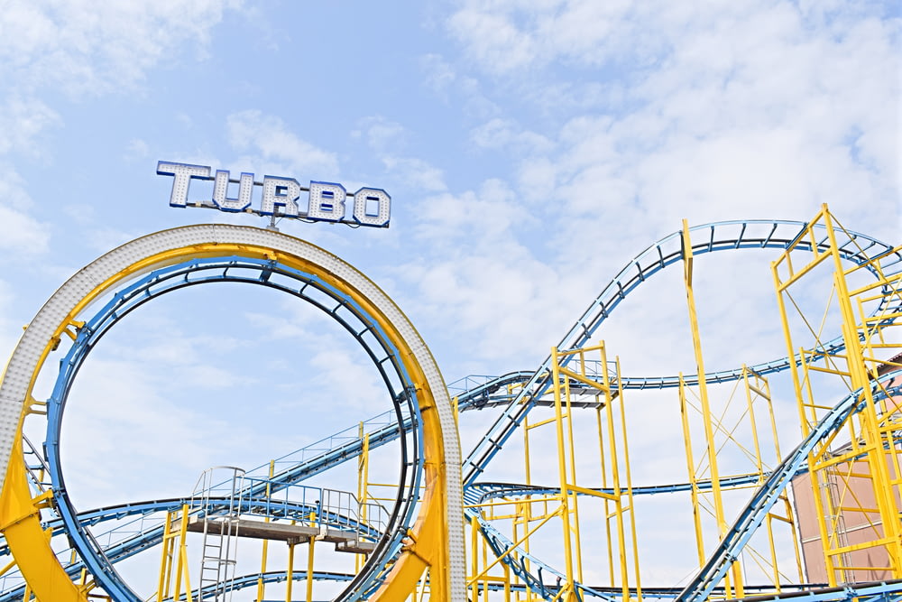 yellow and blue Turbo roller coaster