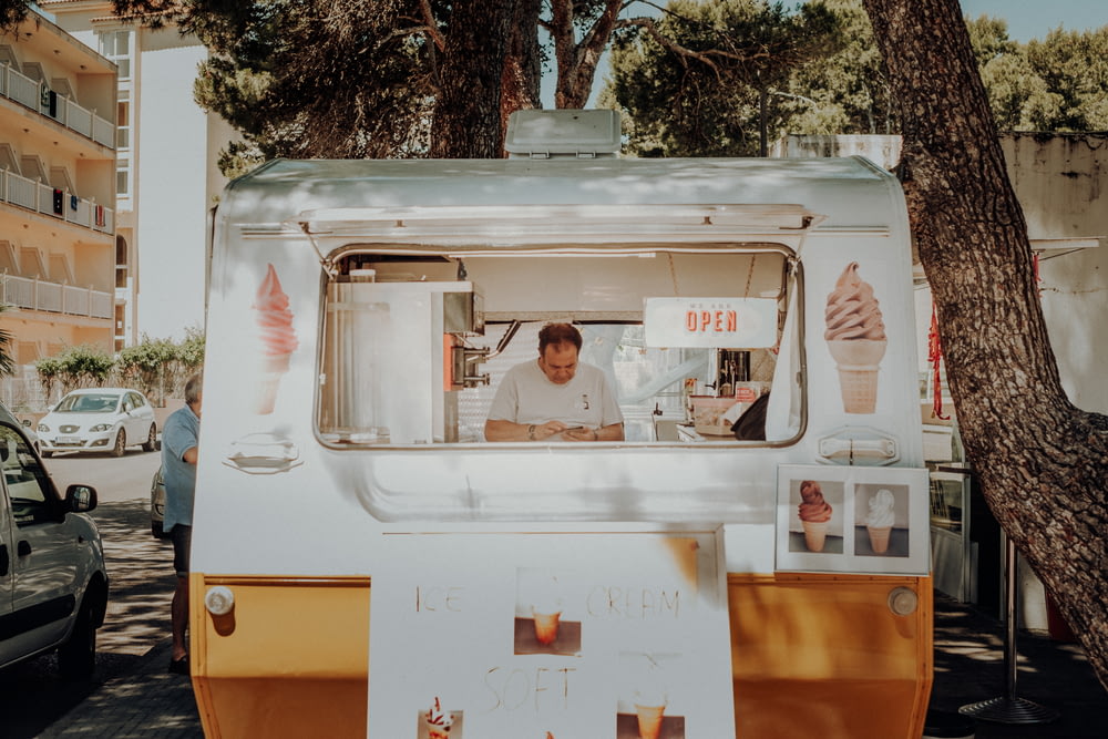 man inside ice cream truck