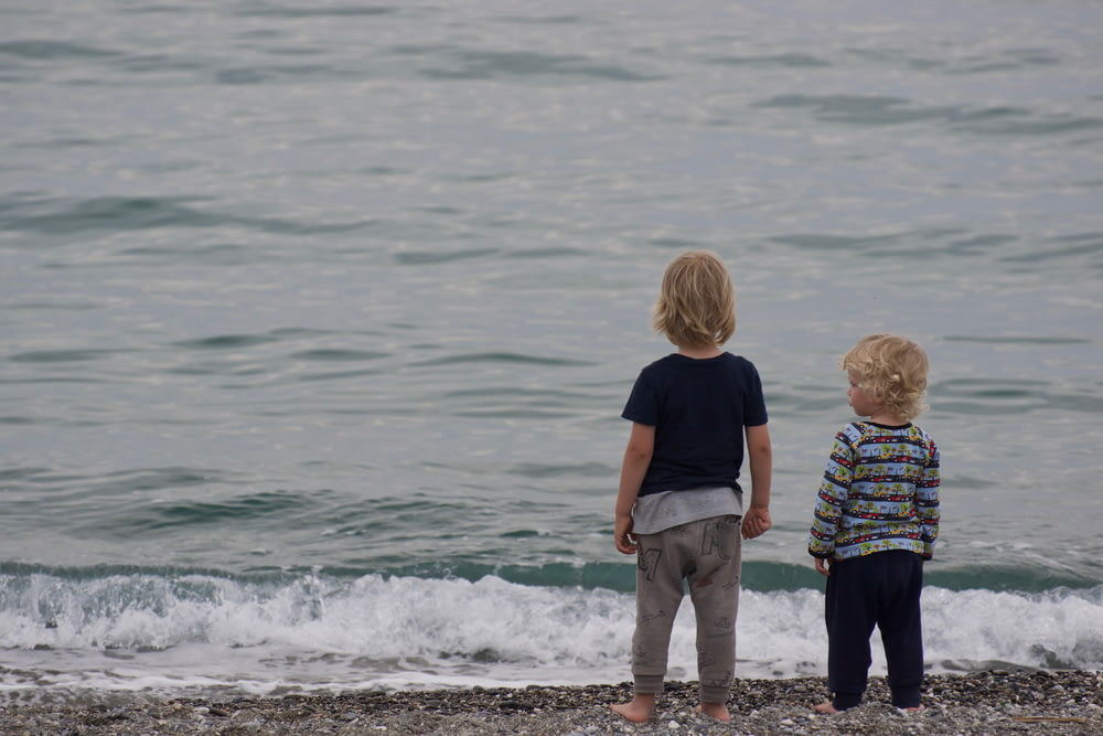 two child standing on shore