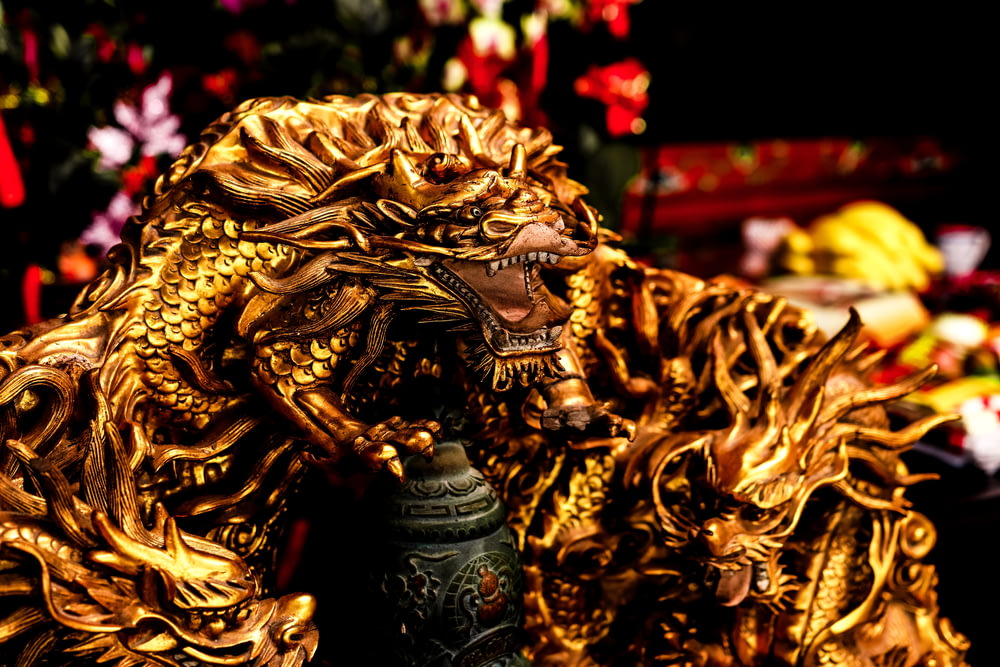 gold chinese dragon figurine