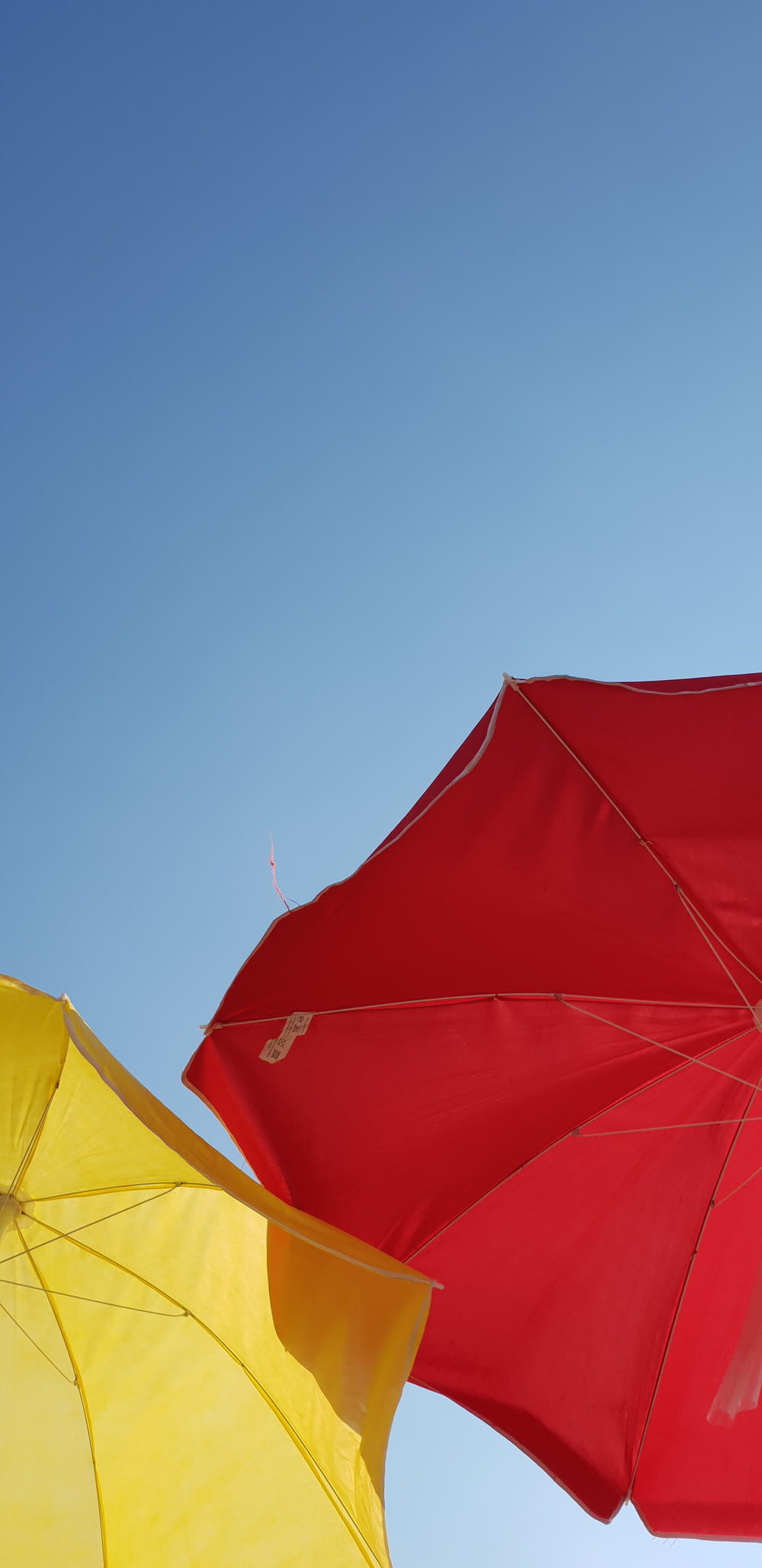Photographie en contre-plongée de parapluie rouge