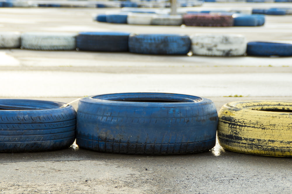 blue and yellow vehicle tire