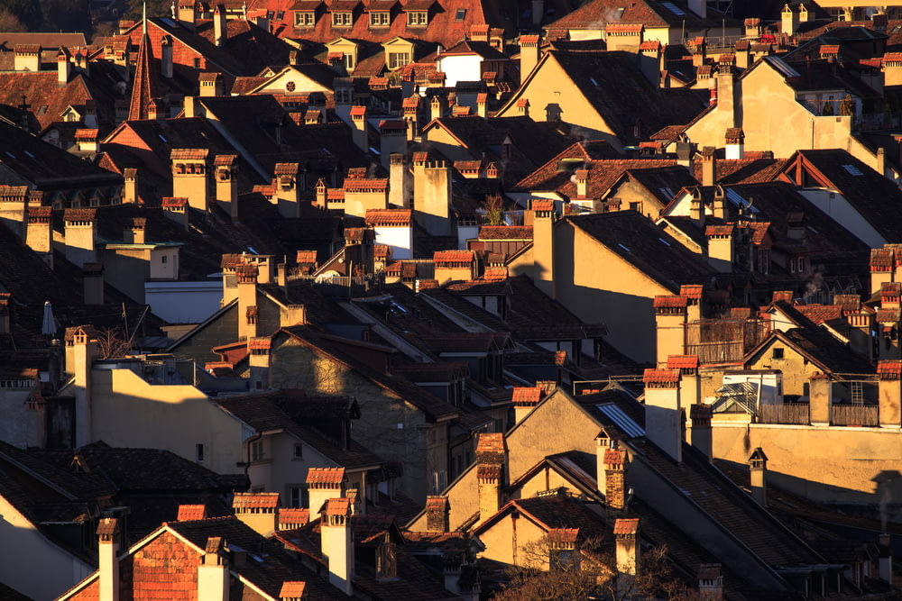 high angle photography of housing during golden hour