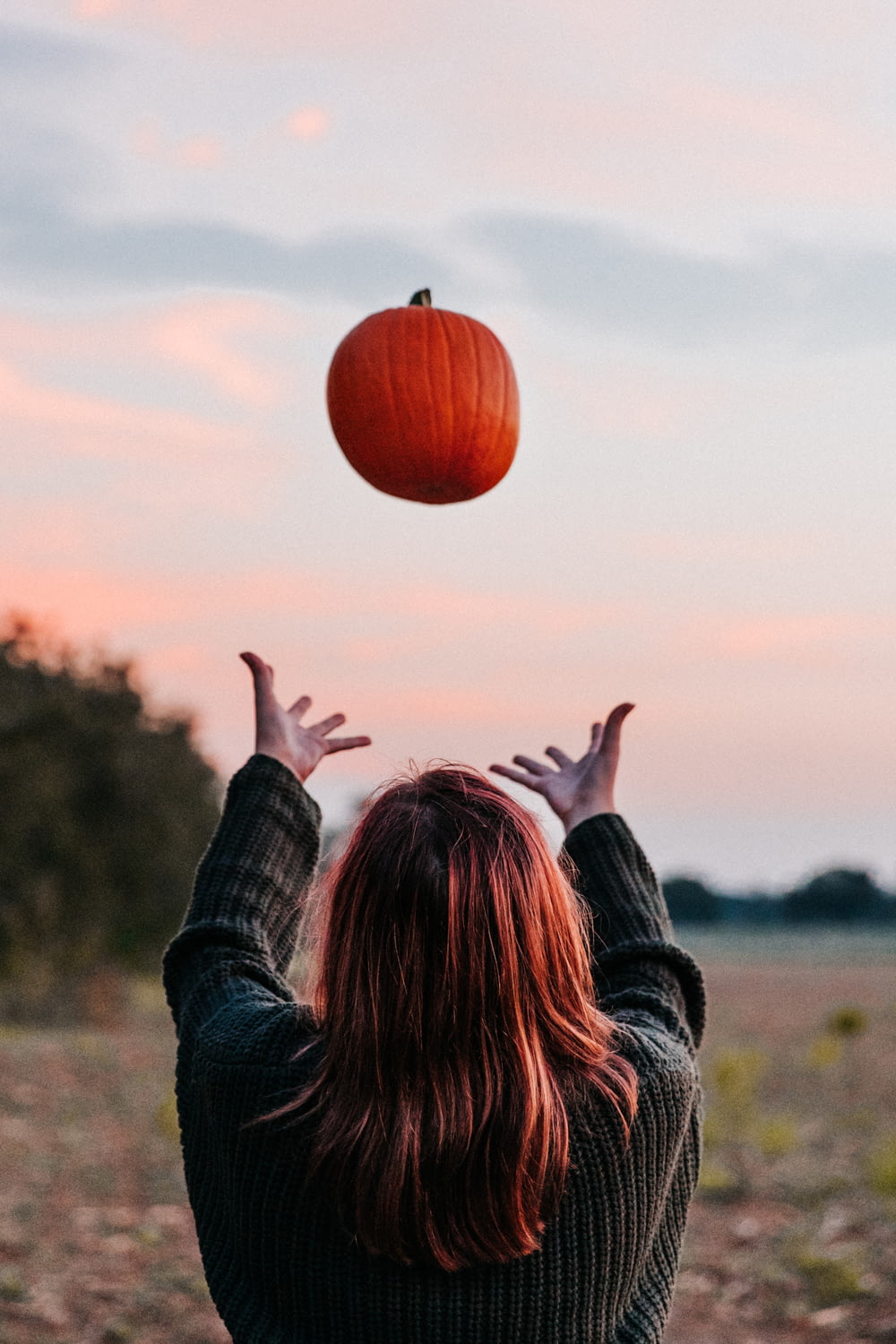 person throwing the pumpkin photography