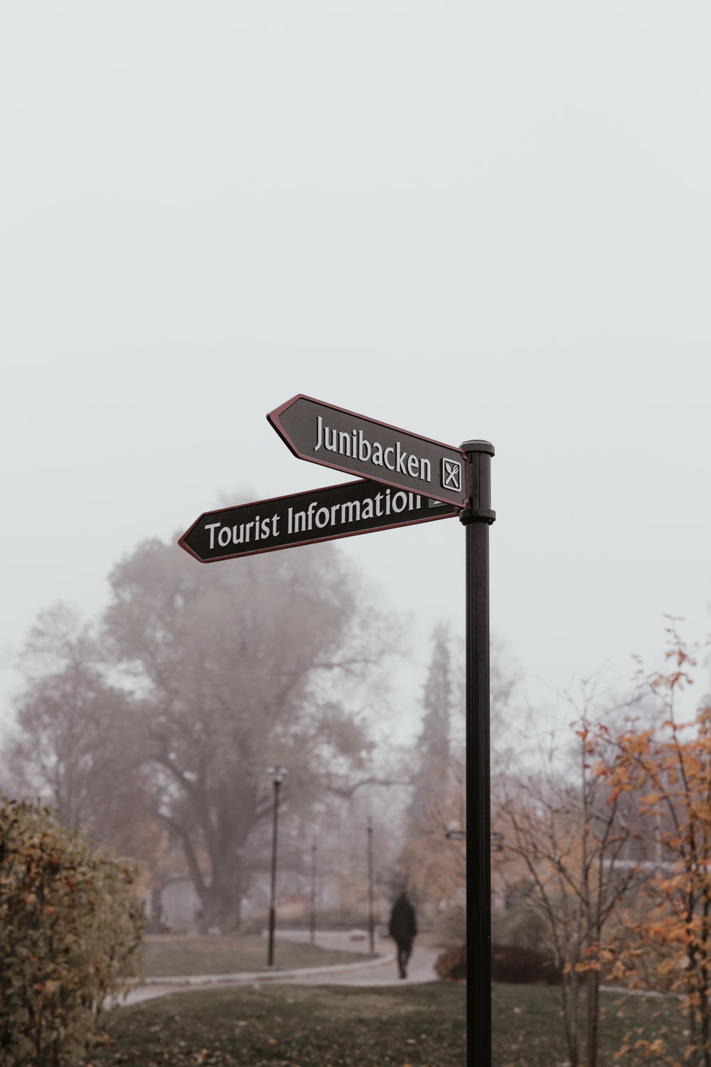 black Junibacken and Tourist Information street sign