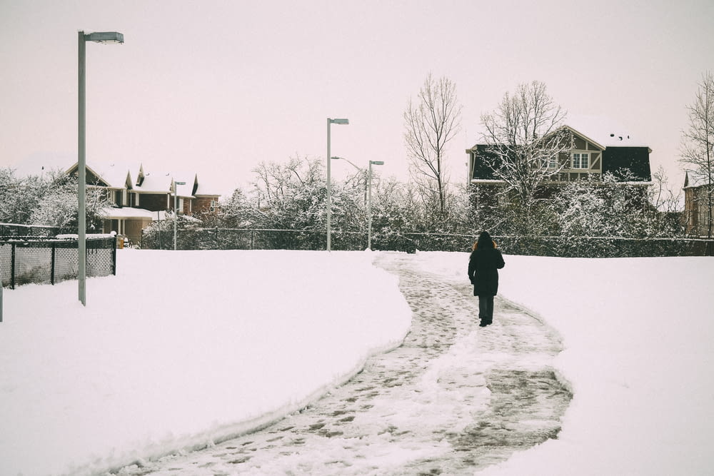 person walking on the snow field