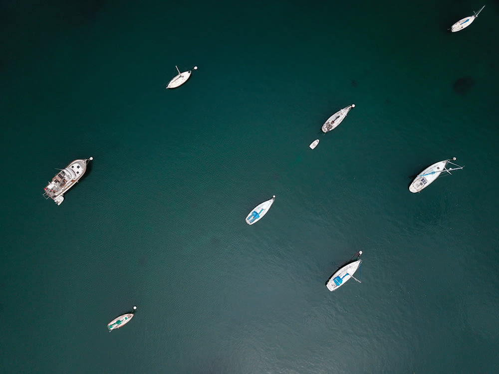 aerial photo of boats on calm body of water during daytime