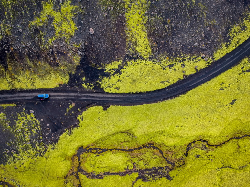 aerial photography of black road path