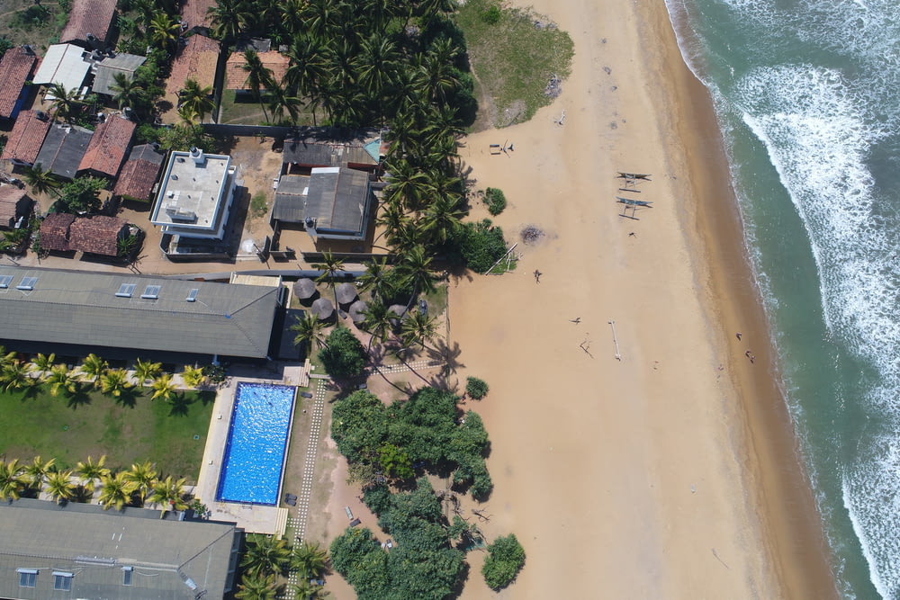 aerial-view of beach and resort