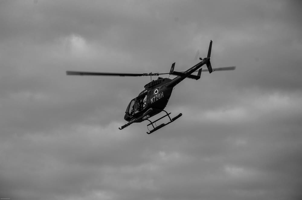 black helicopter in midair