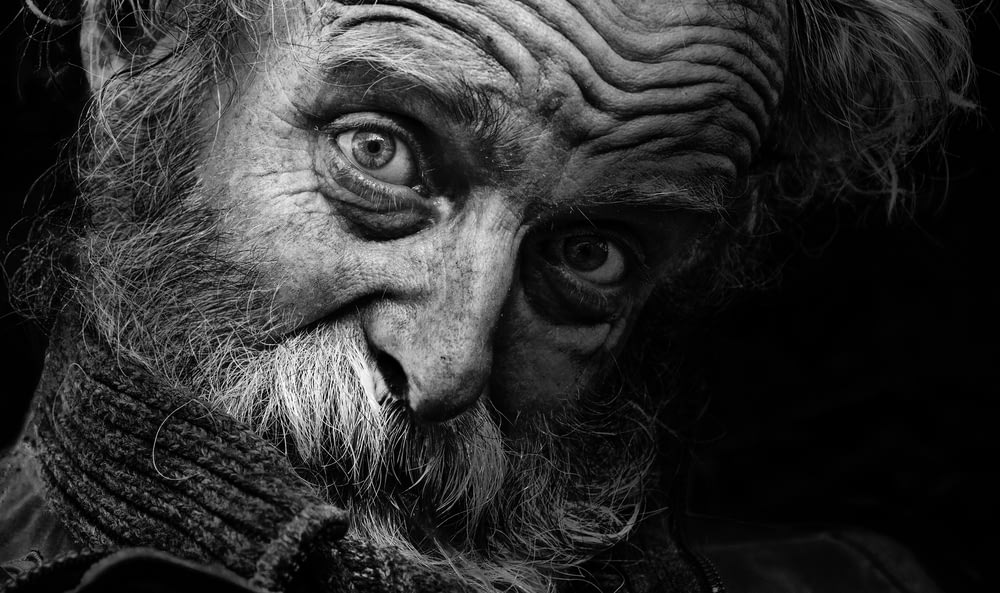 grayscale photography of man